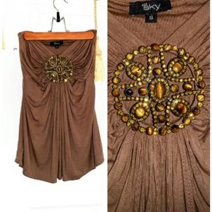 Sky brand S tigers eye embellished tube top